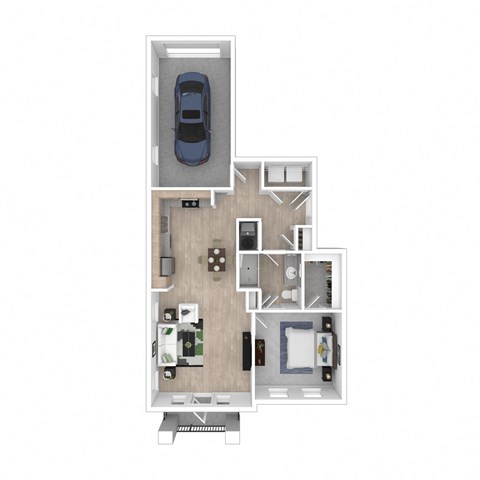 a floor plan of a two bedroom apartment with a car in the garage